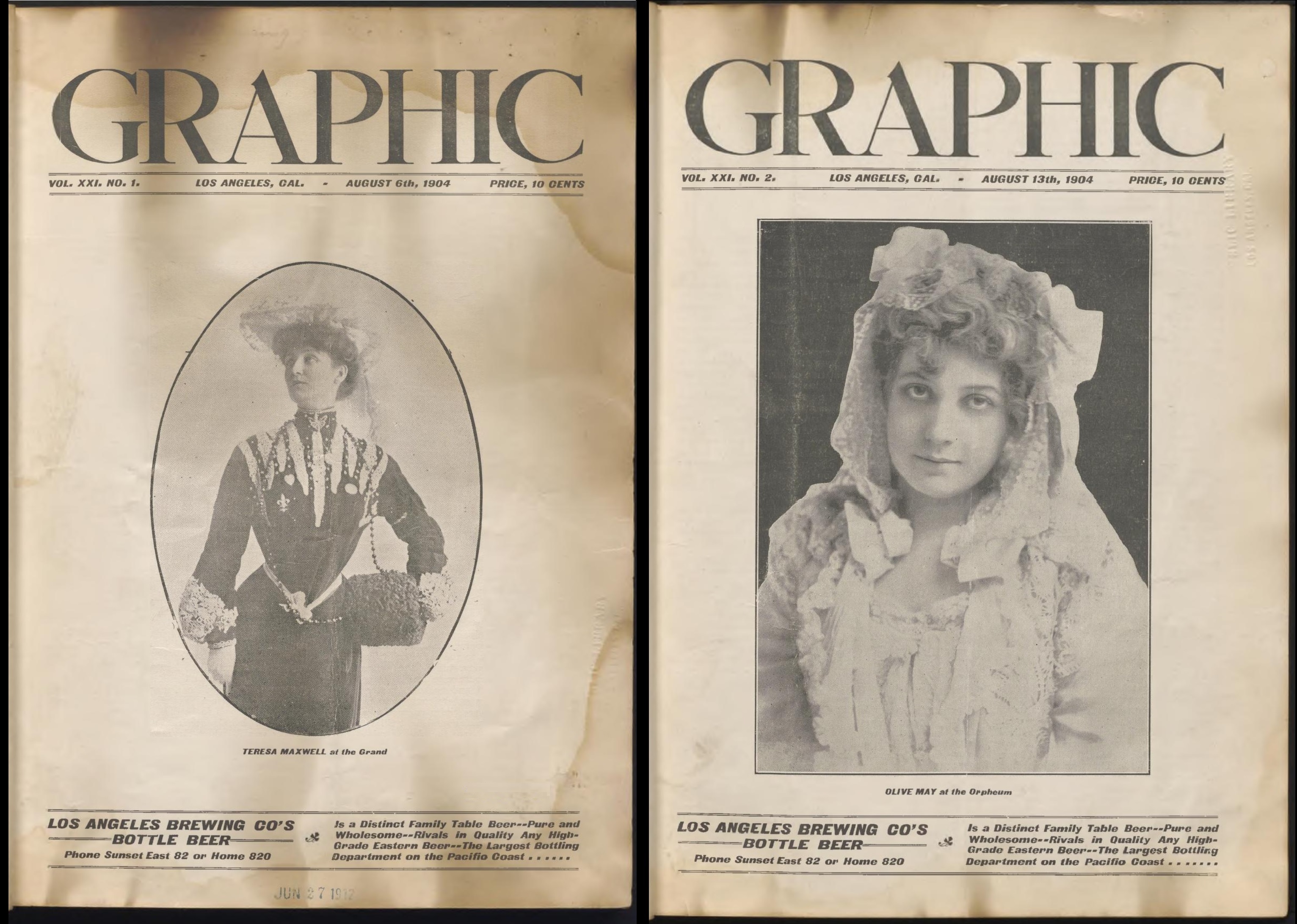 The first two issues of The Los Angeles Public Library’s holdings of The Graphic dated August 1904.