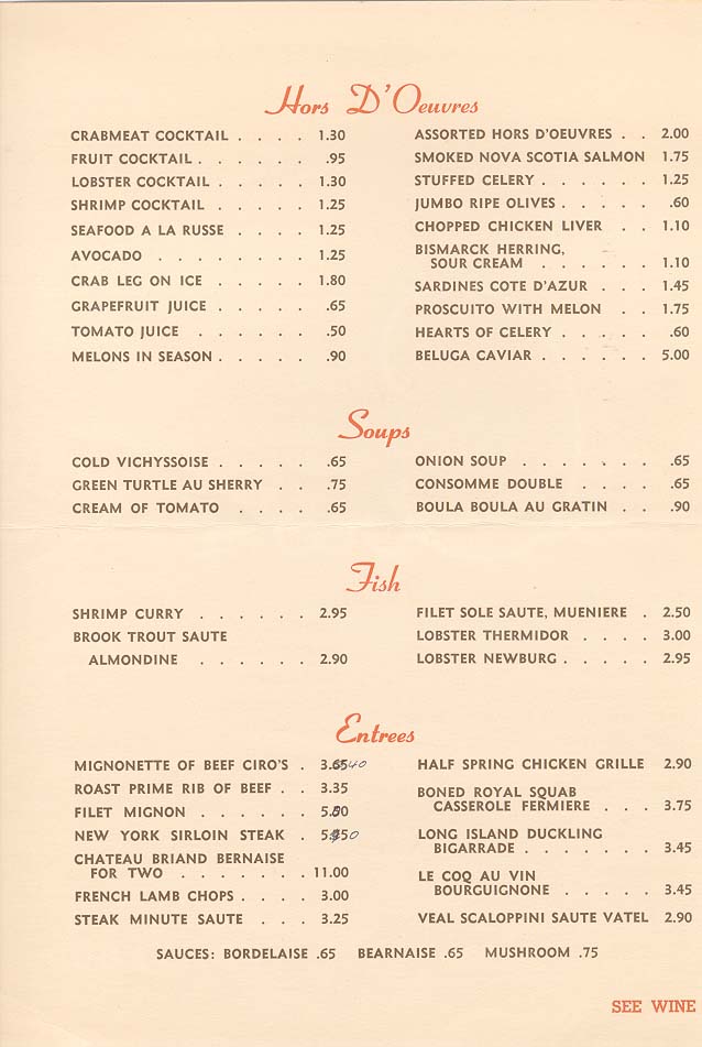 Ciro’s menu page