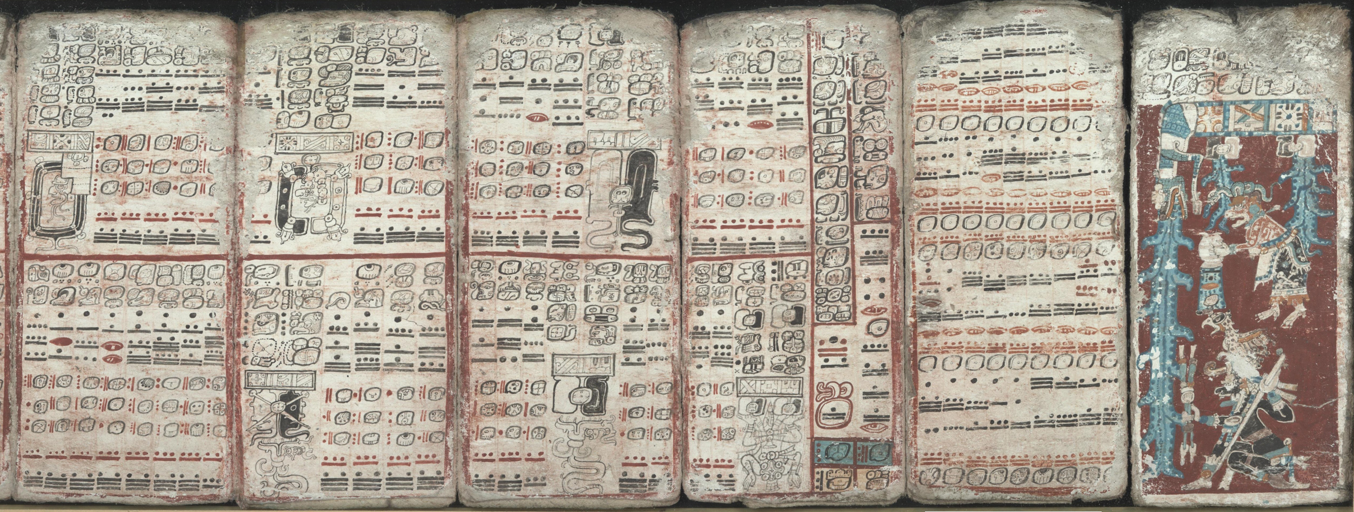Six sheets of the Mayan ‘Dresden’ Codex depicting eclipses, multiplication tables and the flood.