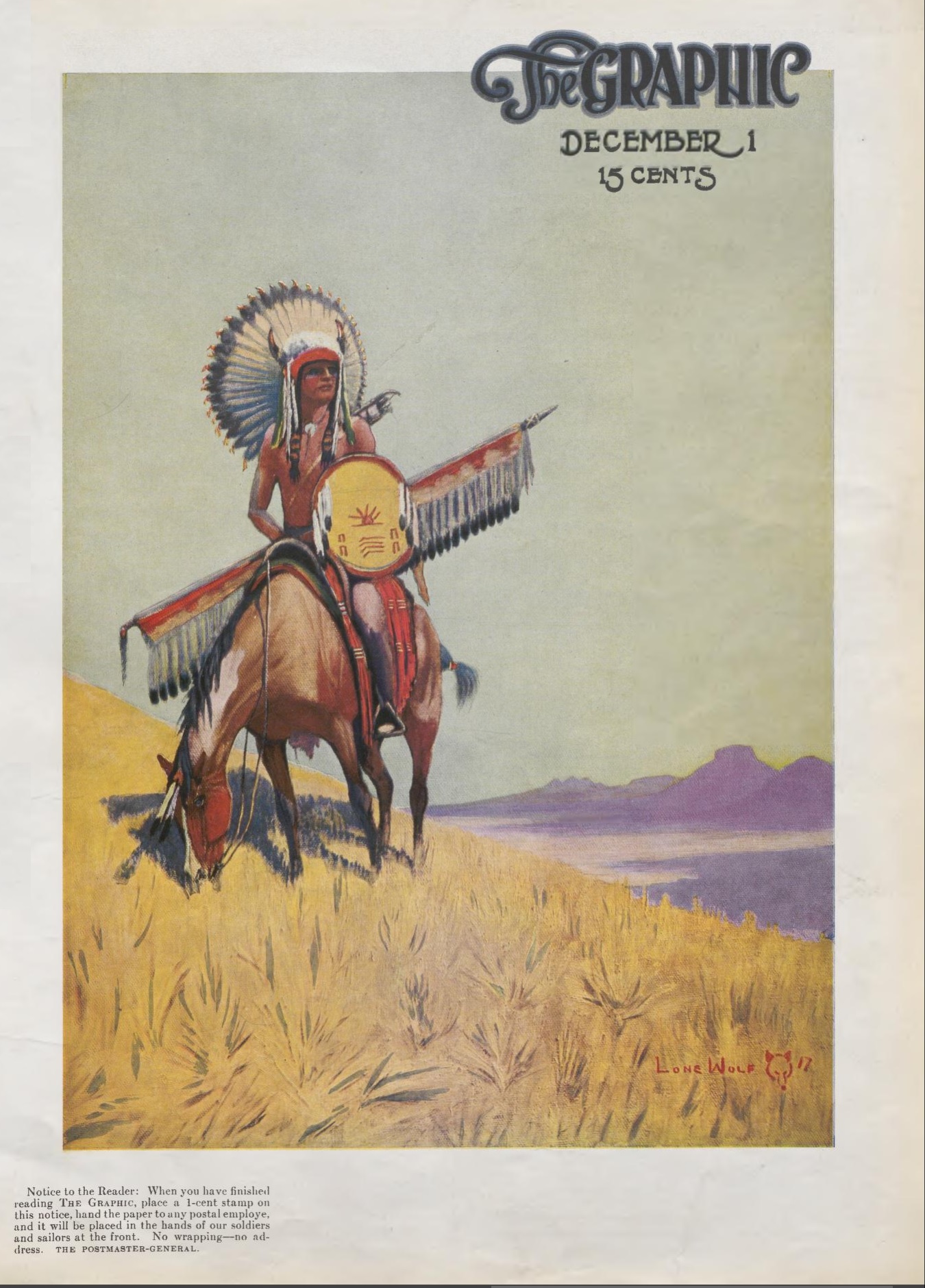 cover of the Graphic with an Indian in full headdress on a horse