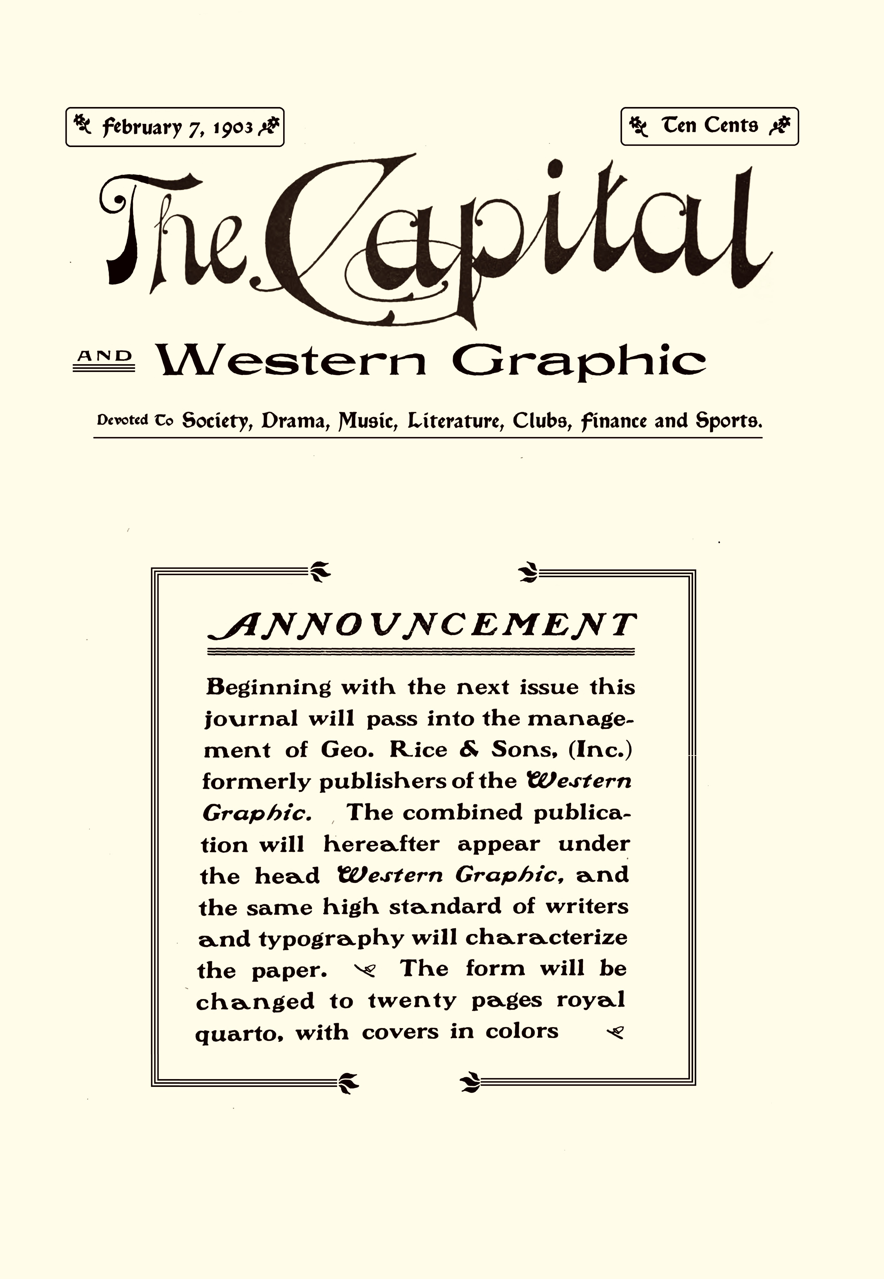 the cover of The Capital and Western Graphic