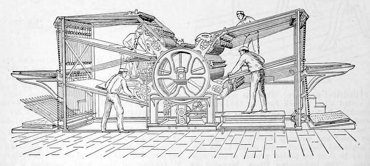 Drawing of a Hoe four-cylinder rotary type-revolving press