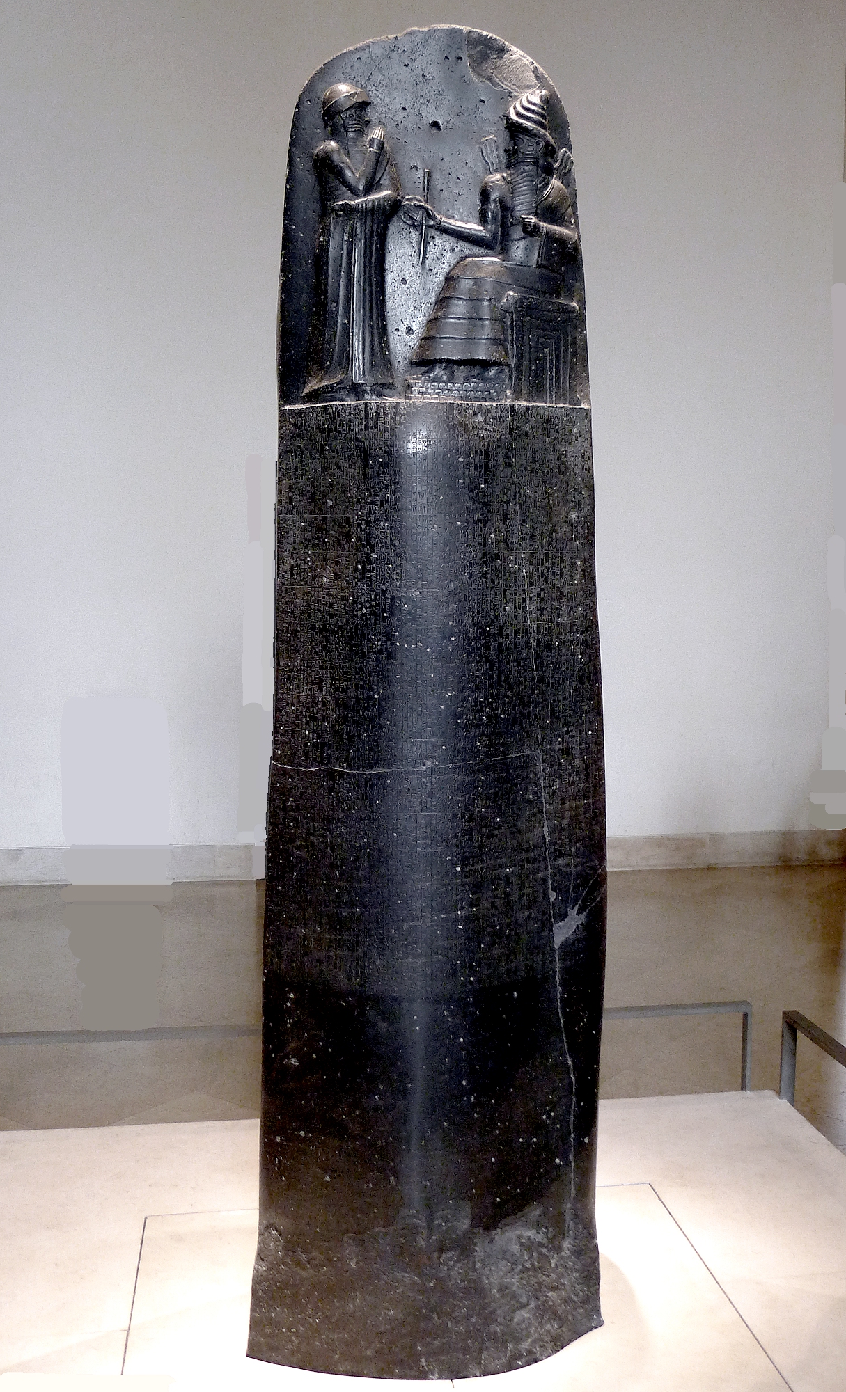 The Code of Hammurabi, engraved on a diorite stele displayed at the Louvre