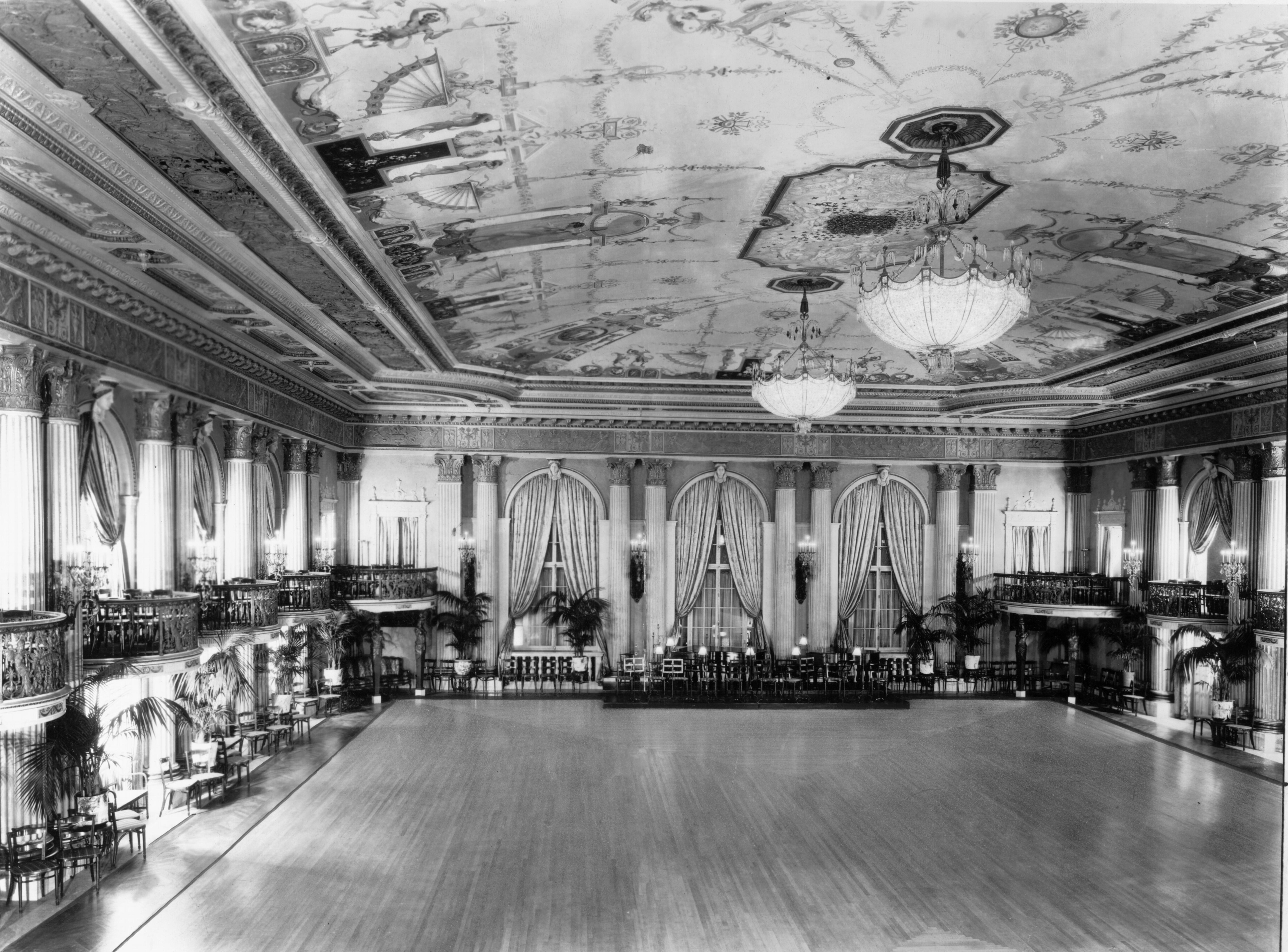 The 1923 Ballroom with the original maple wood floors. 