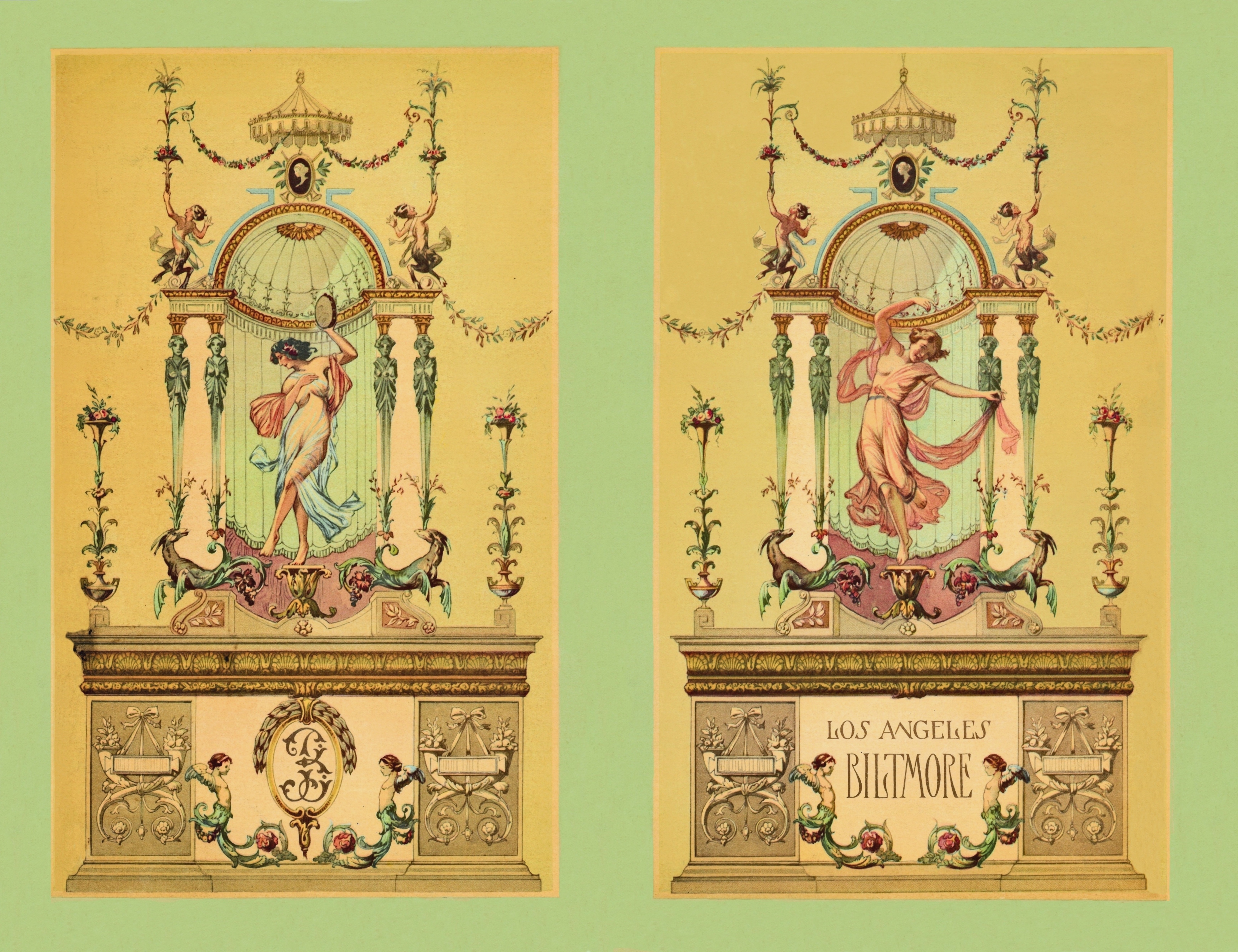 Menu cover for the night of the gala, recycling John Smeraldi's artwork in the ballroom