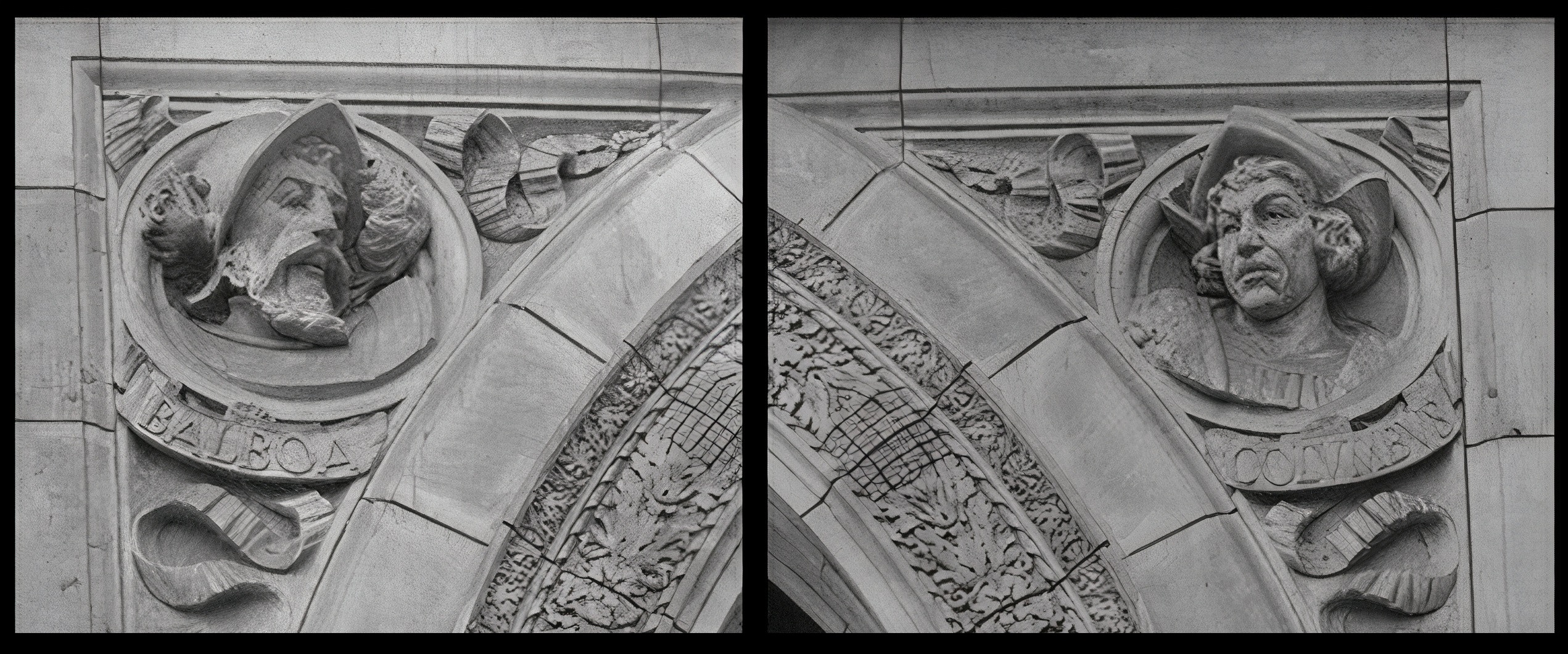 Detail of the reliefs surrounding the Biltmore's main (Olive Street) entrance showing Spanish 