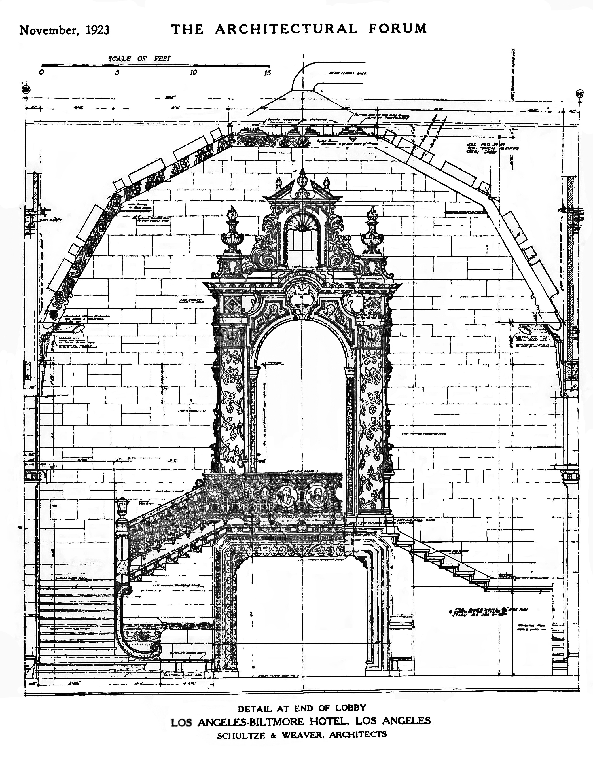 A page from the November 1923 edition of the Architectural Forum which highlighted the Los Angeles Biltmore