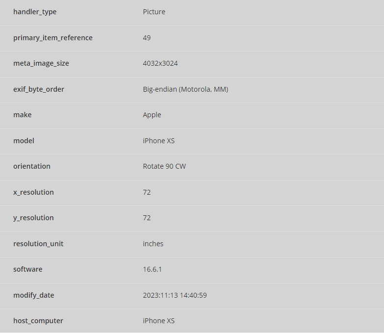 Screenshot of the metadata found on the photograph of Pio Pico Library