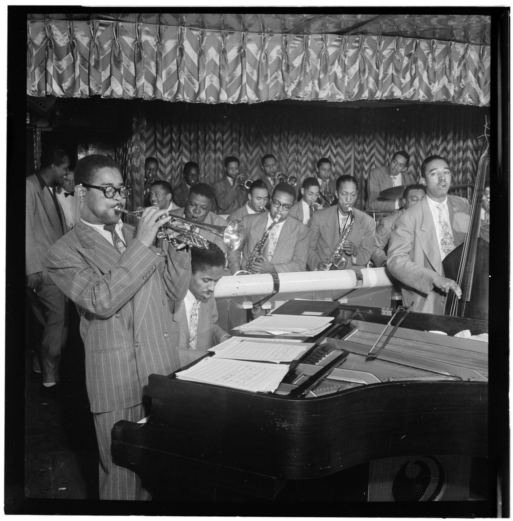 John Lewis at the piano with Dizzy Gillespie, Ray Brown and others, 1948