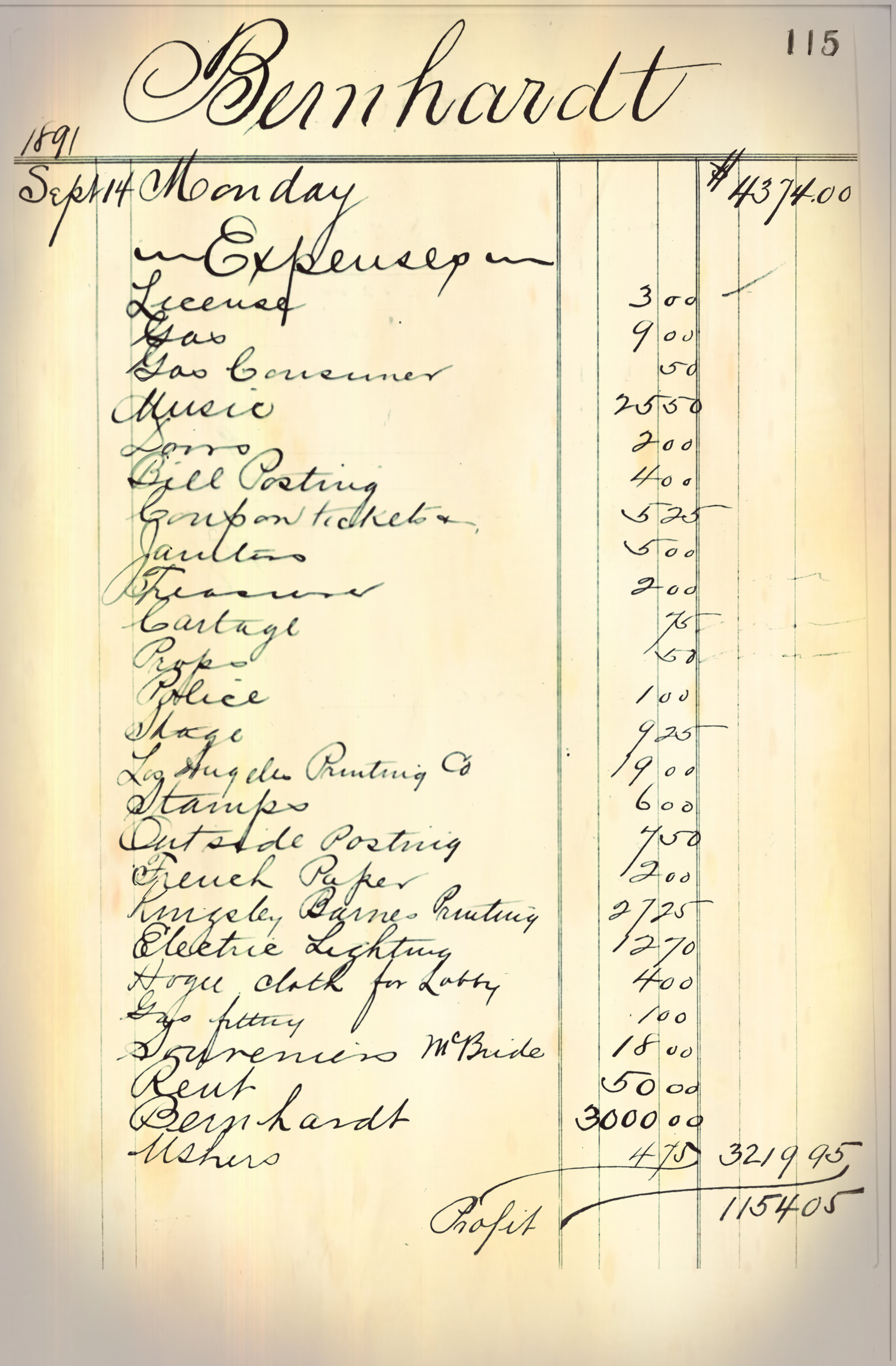 accounting ledger for the Grand Opera House