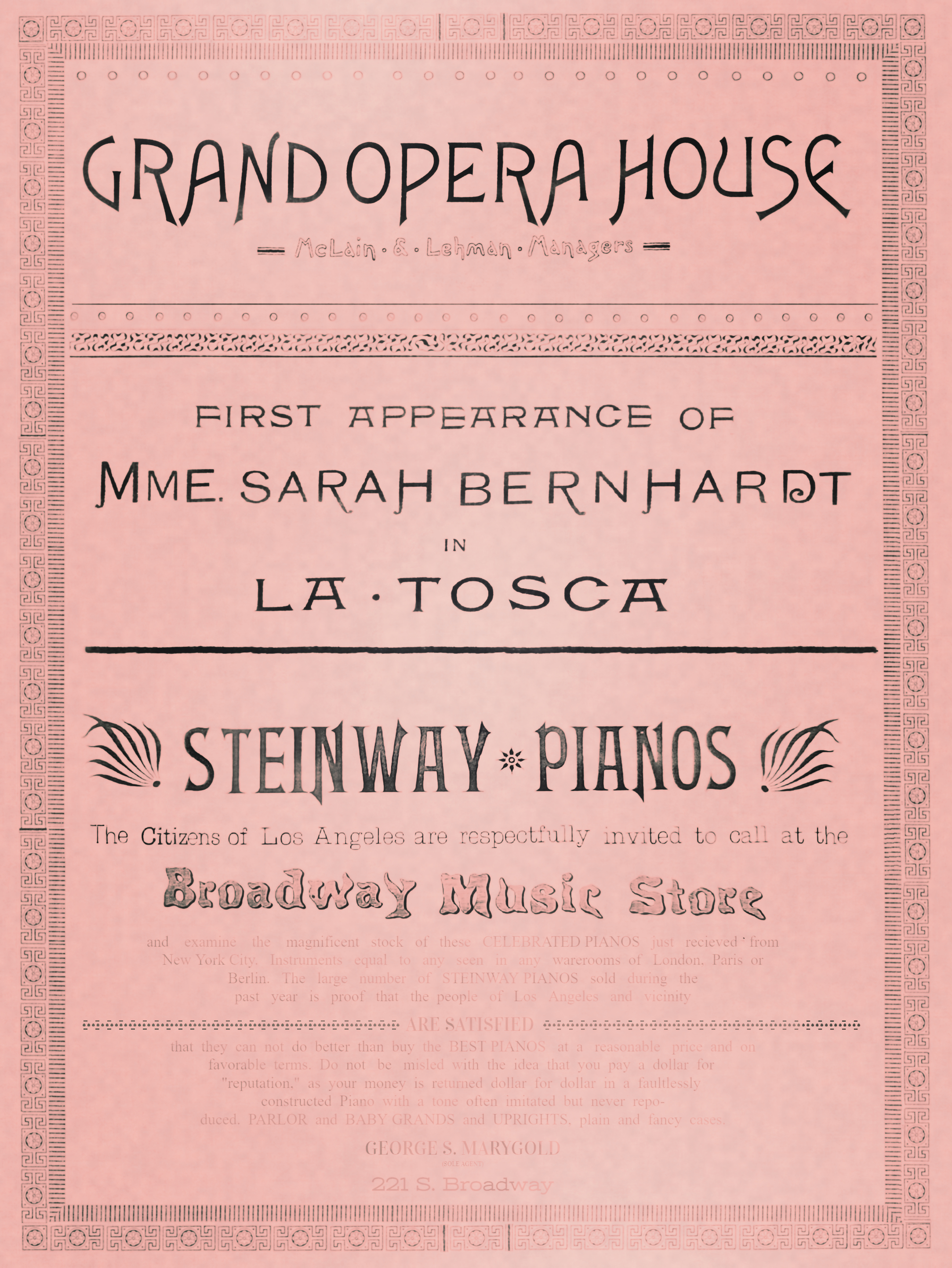 Program from Bernhardt’s run at the Grand Opera House