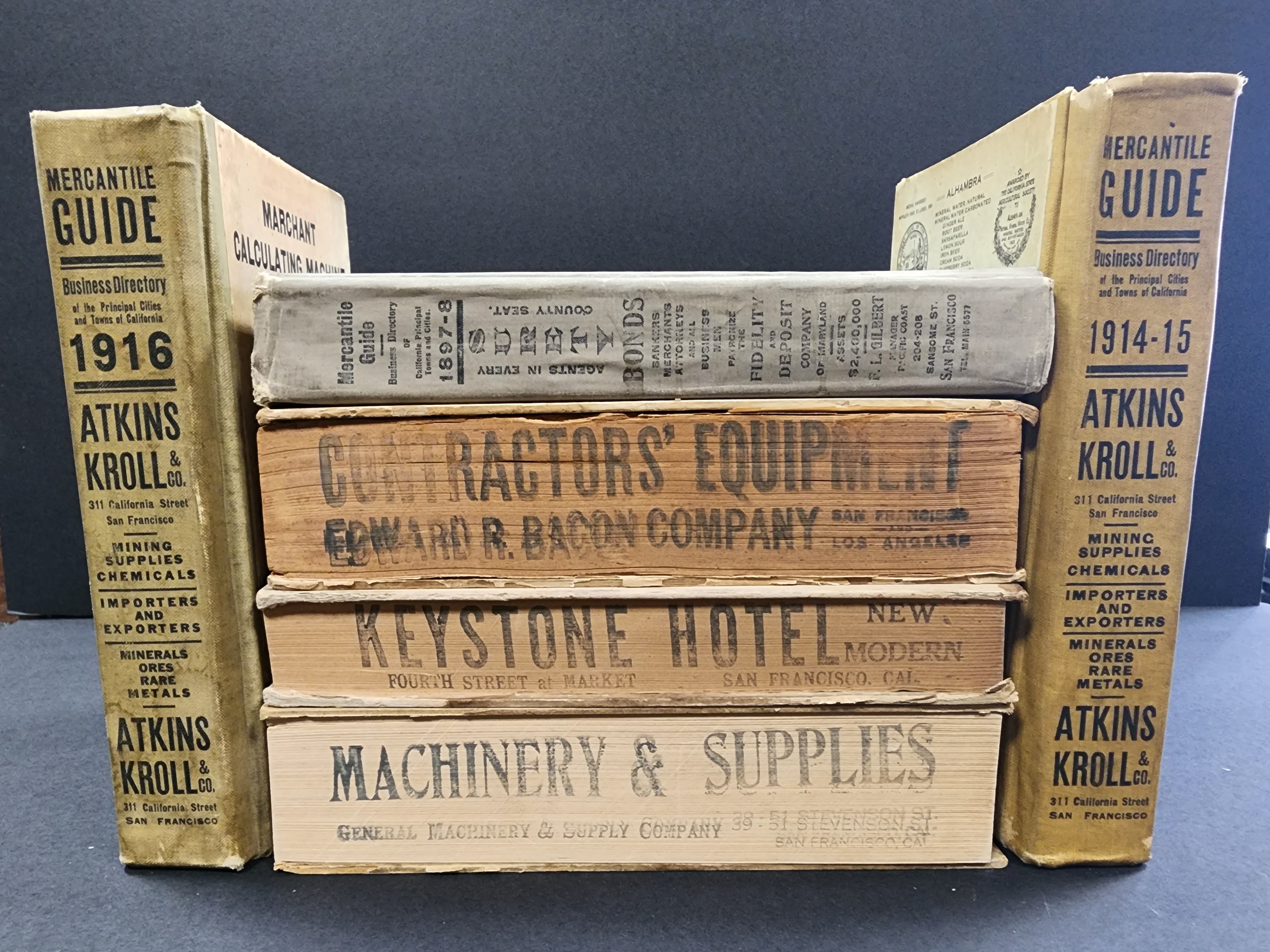 Fore-edge and spine advertisements, Mercantile Guide Business Directory, various dates, LAPL Collection