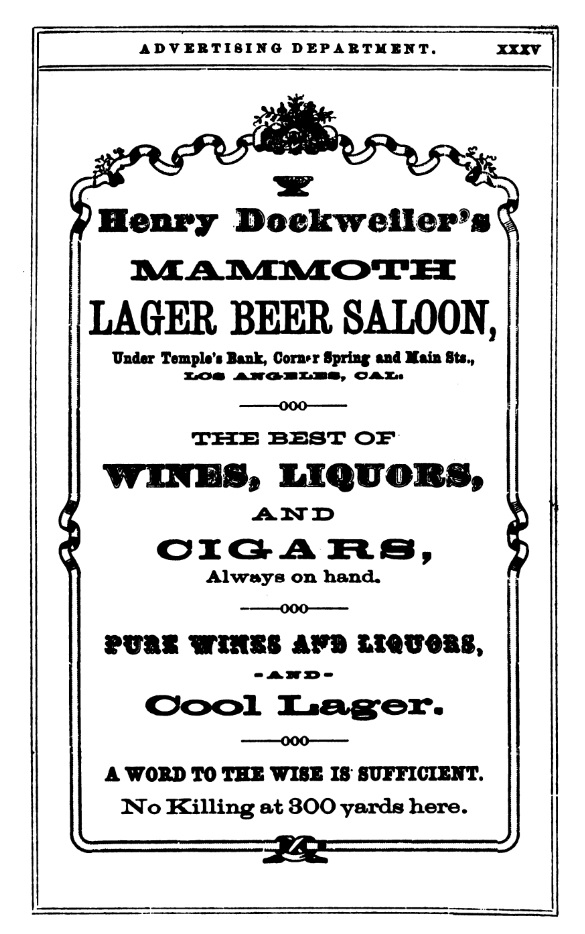 Advertisement from The First Los Angeles City and County Directory, 1872