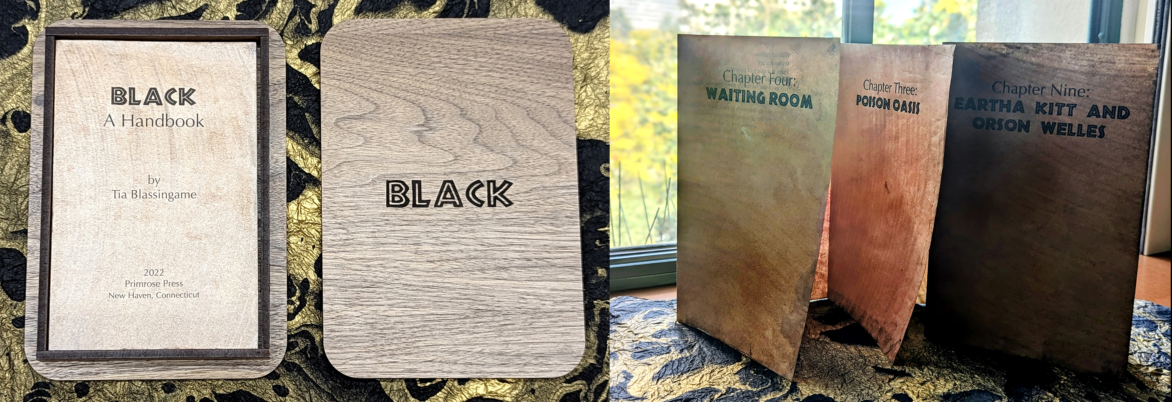 Wood container & Title page of Black: A Handbook