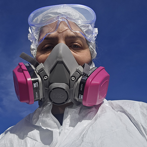 woman in fire protective gear