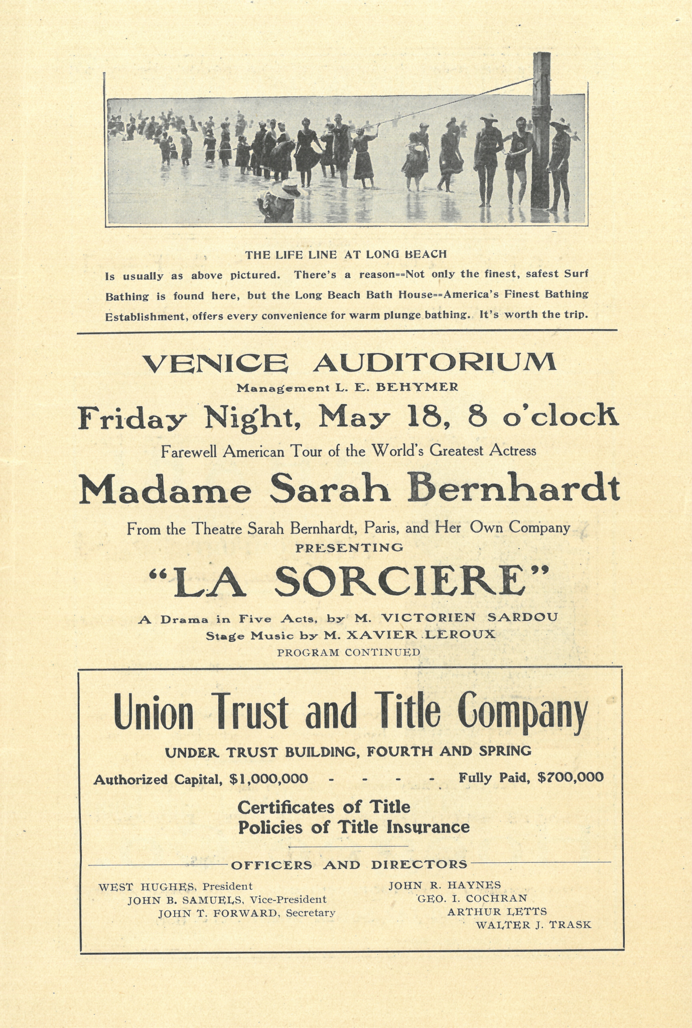 Pages from the original Venice Auditorium program for La Sorciere
