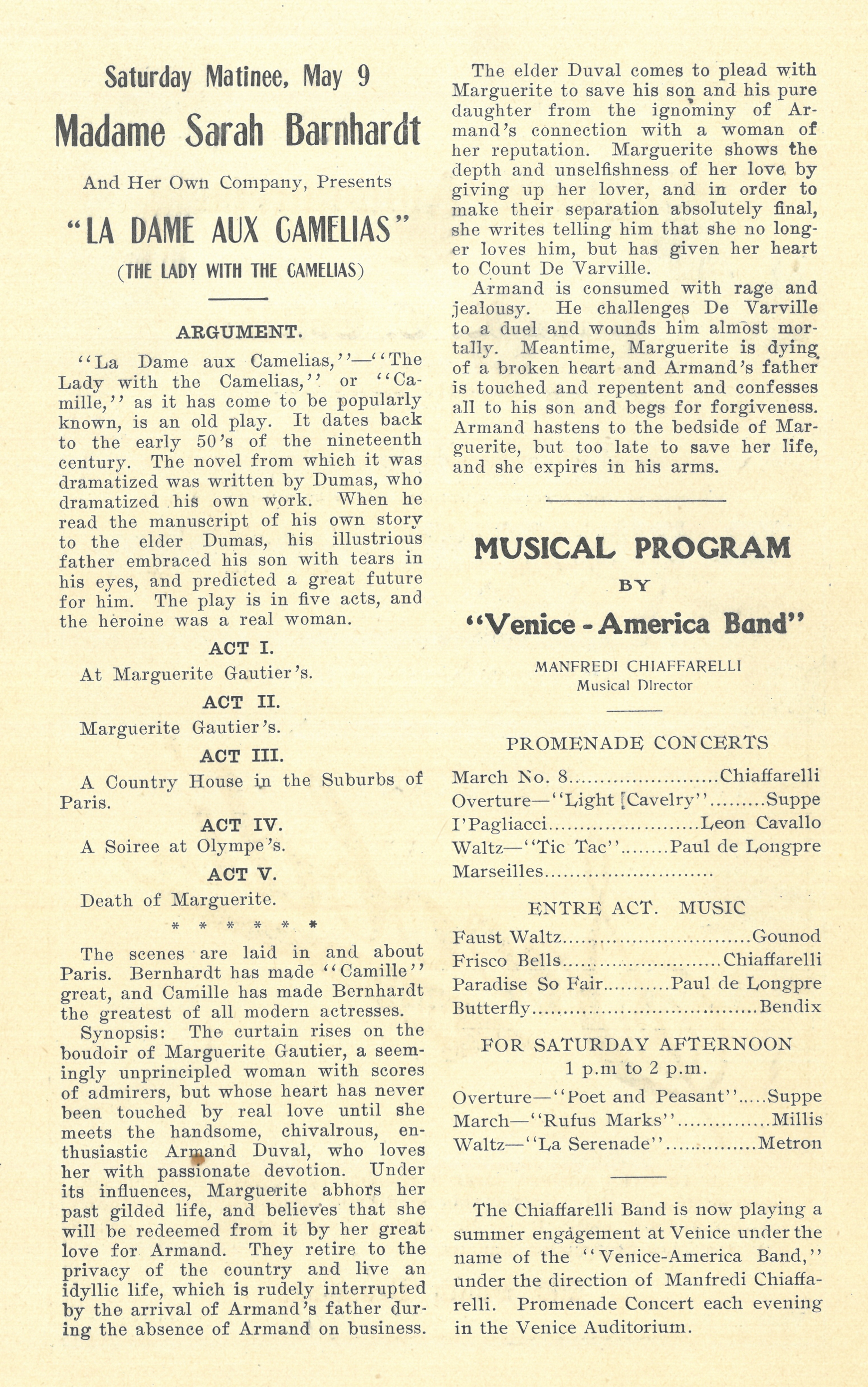 Pages from the original Venice Auditorium program for La Dame aux Camellias