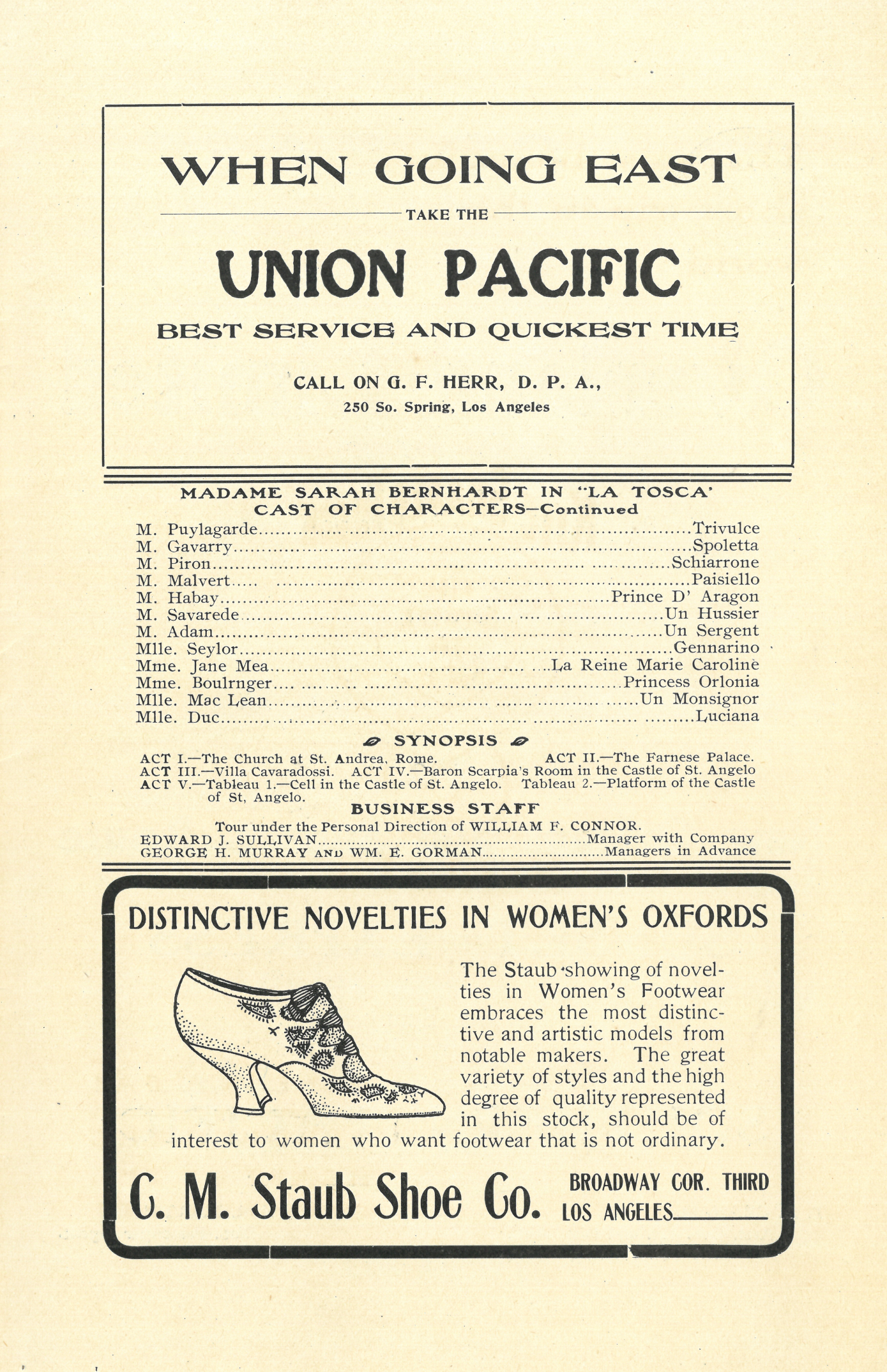 Pages from the original Venice Auditorium program for La Tosca