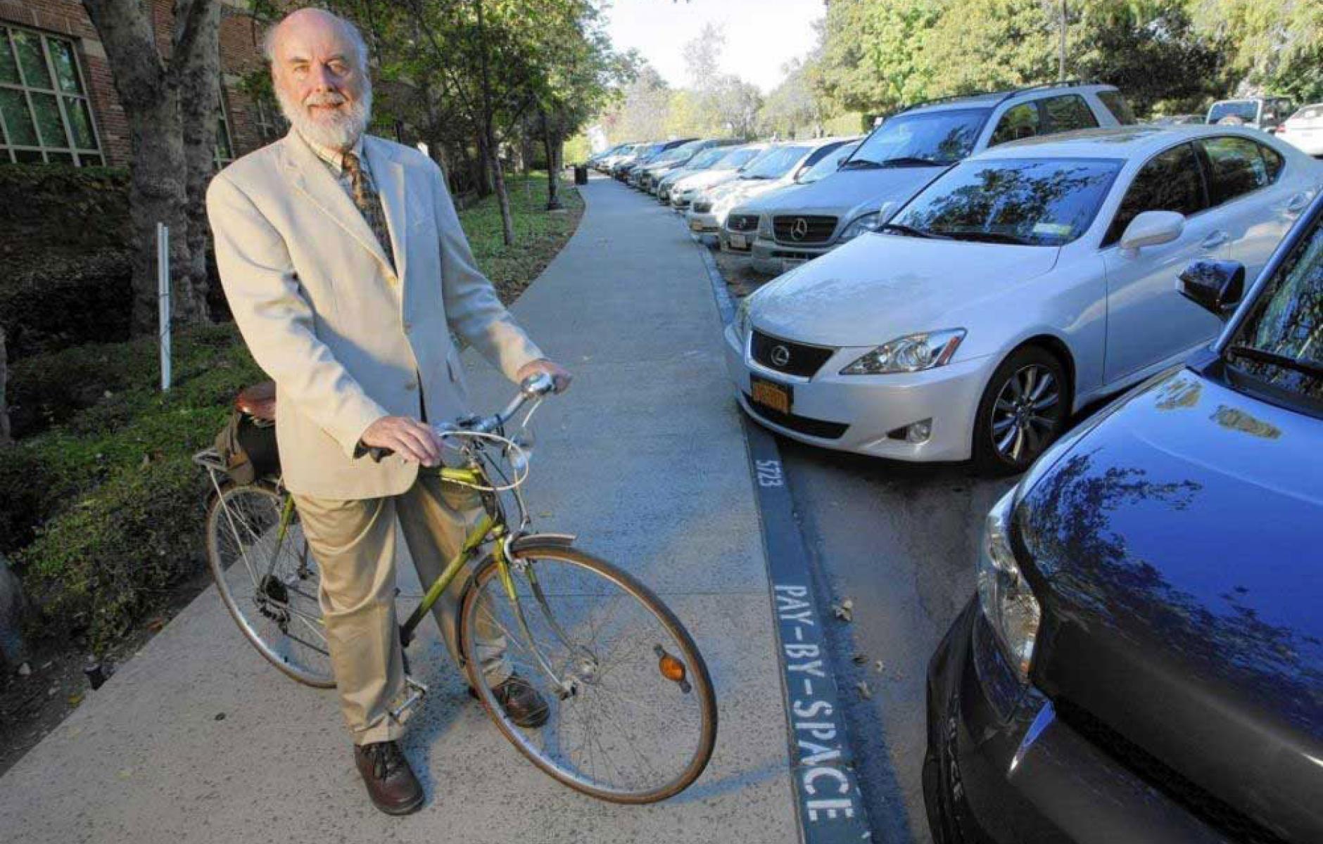 Donald Shoup on a bicycle