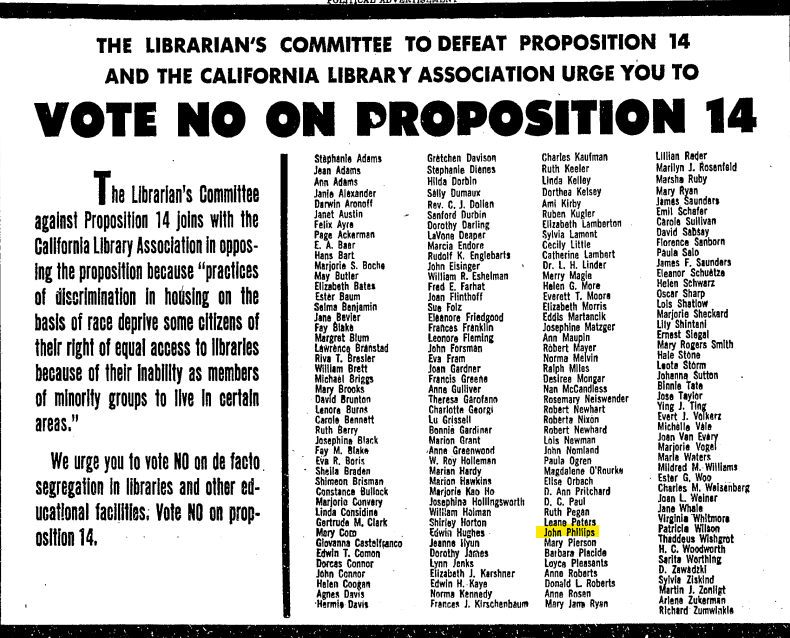 Defeat Prop 14 advertisement, 1962