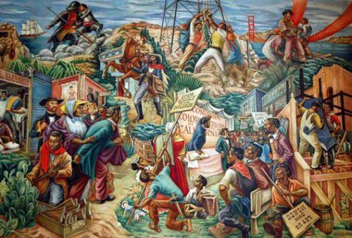 The Negro in California History: Settlement and Development mural by Hale Woodruff