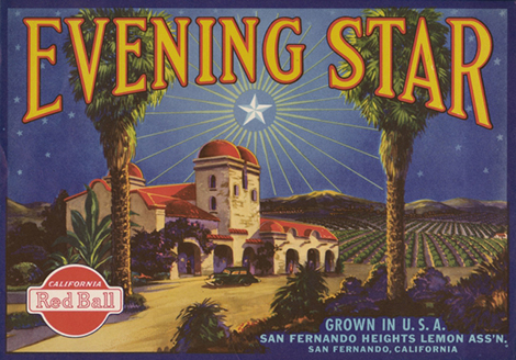 Mission with palm trees and a big star