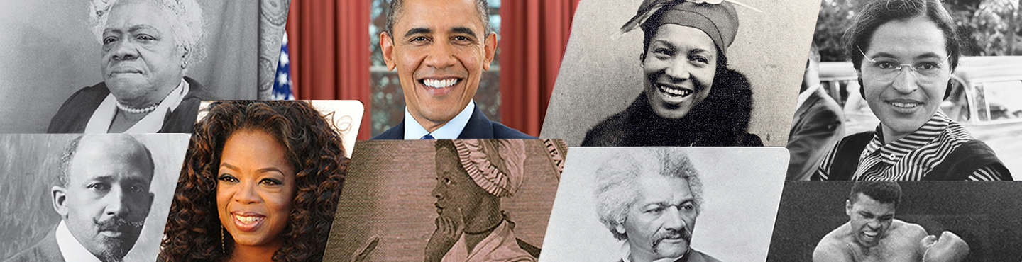 Collage of notable African American people from throughout history