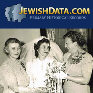 jewish data logo and 3 women at a wedding