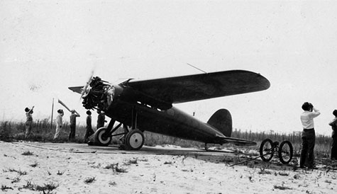 A grounded Lockheed 5B Vega, powered by a Wasp engine, at the Lockheed plant in Hollywood