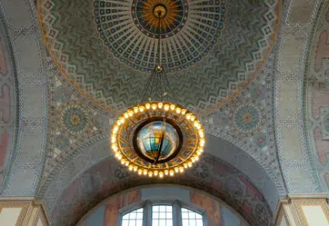 Globe chandelier located in the Central Library rotunda
