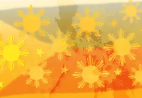 collage of suns and the Filipino flag