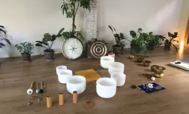 sound bath tools in a room