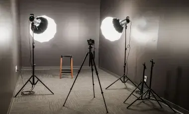Two studio photography lights in a photography studio
