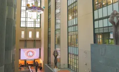 video wall set in the interior of library