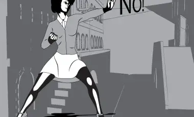 black and white graphic of woman in karate stance