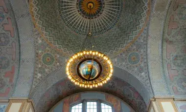 A chandelier in the Rotunda at Central Library