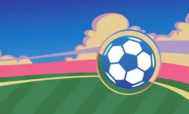 soccer ball over grass and cloudy blue sky