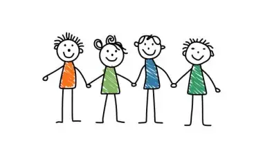 drawing of stick figure kids holding hands