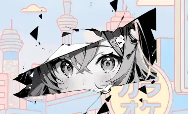 Animated girl peering out from background.