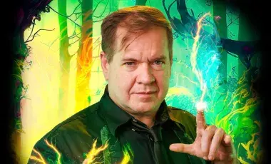 man with colorful background