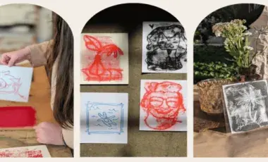 Three images of different types of monoprinted artwork.