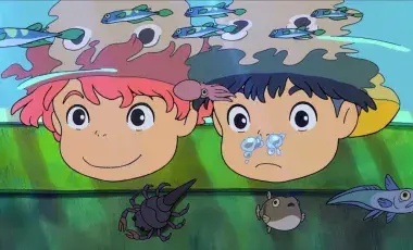 Little girl and boy underwater with sea animals
