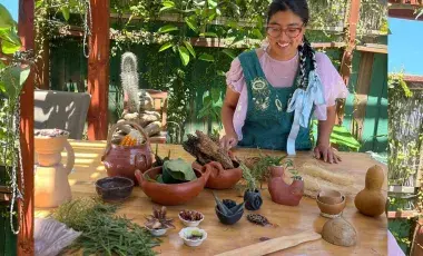 image of woman with plants