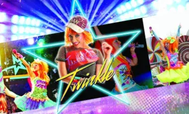 woman in different positions on stage with the word twinkle in the middle