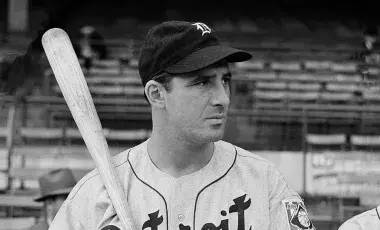 Hank Greenberg in Detroit Uniform with baseball bat