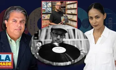 3 people and a guy with a record