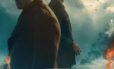 Two men with clouds in background