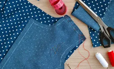 Scissors, sewing materials, and cloth