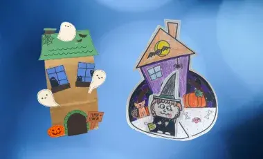 A paper bag haunted house and witch and house