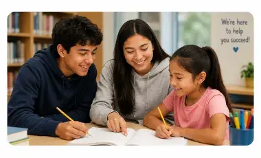 Student being tutored by teens 
